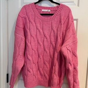 Altar'd State Pink Cable Knit Crewneck Sweater